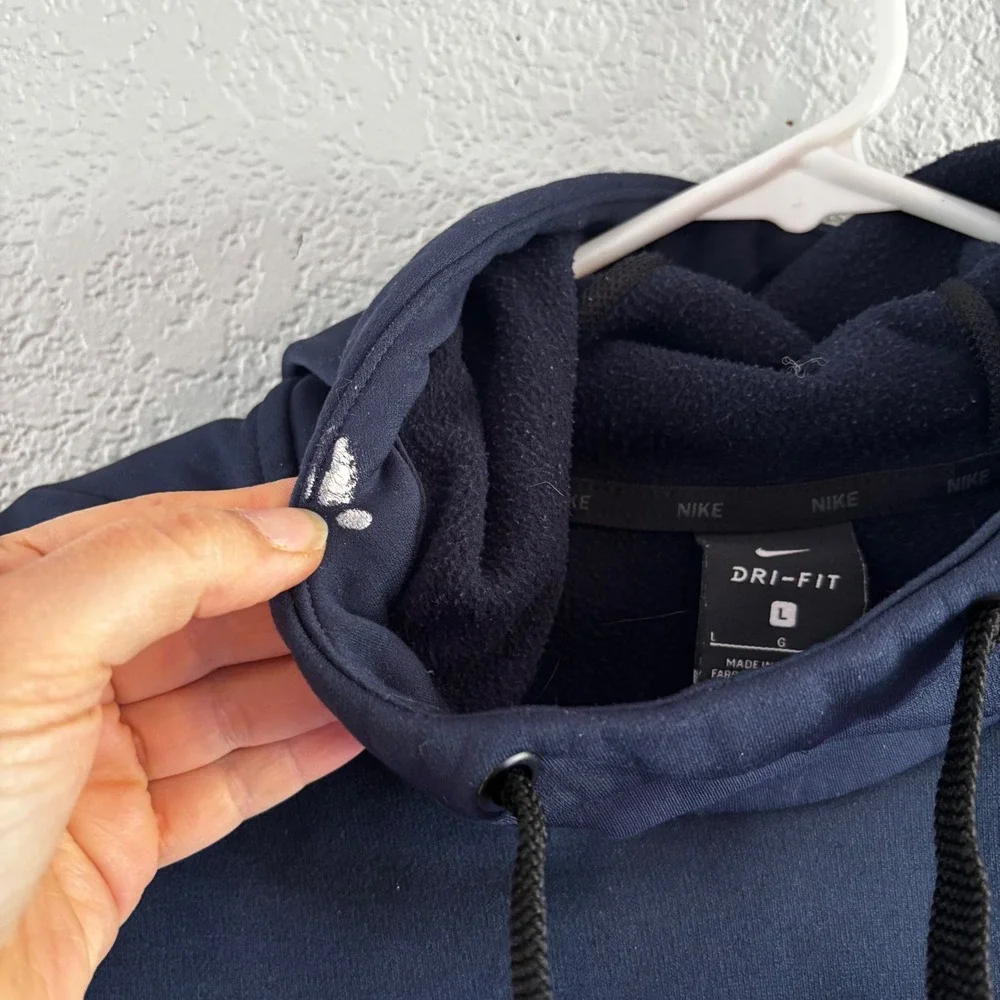 Nike Mens Dri-Fit Camo Swoosh Hoodie Navy Blue Fleece Sweatshirt Large *READ*